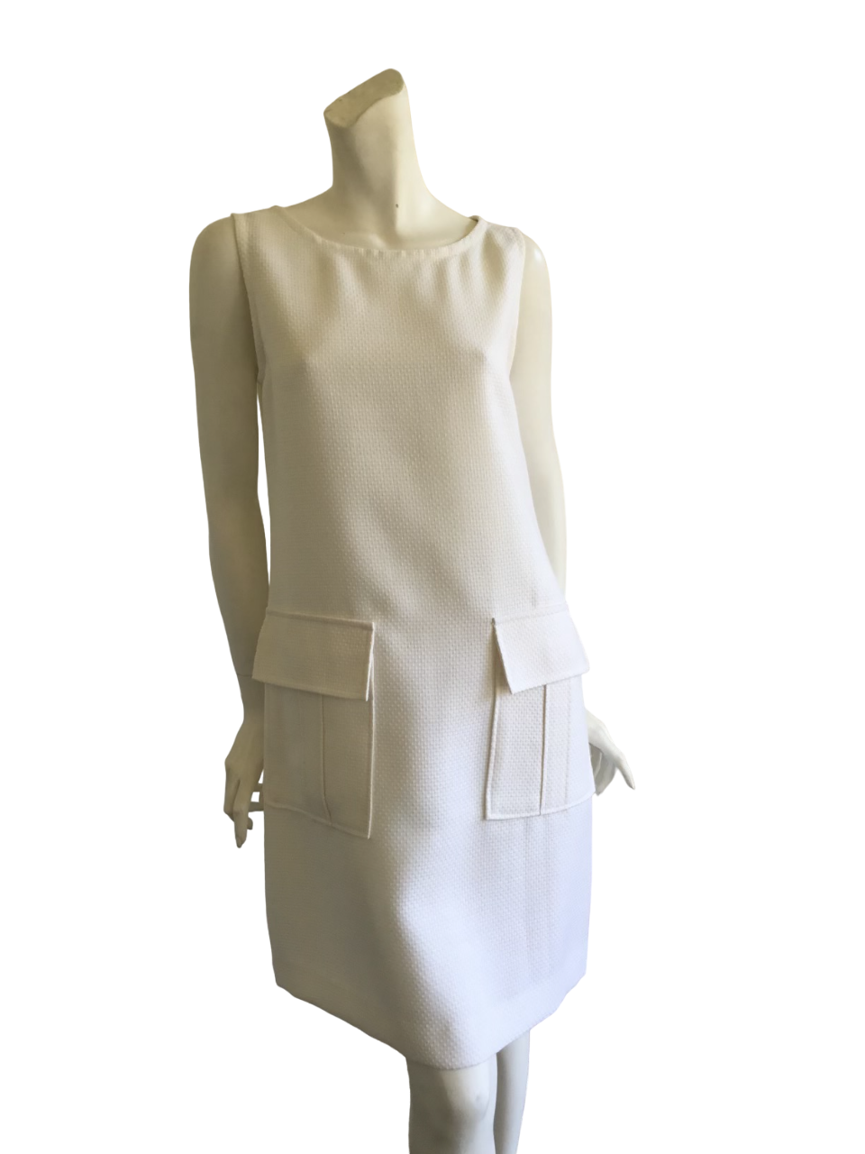 White Cotton Pique Dress With Large Pockets