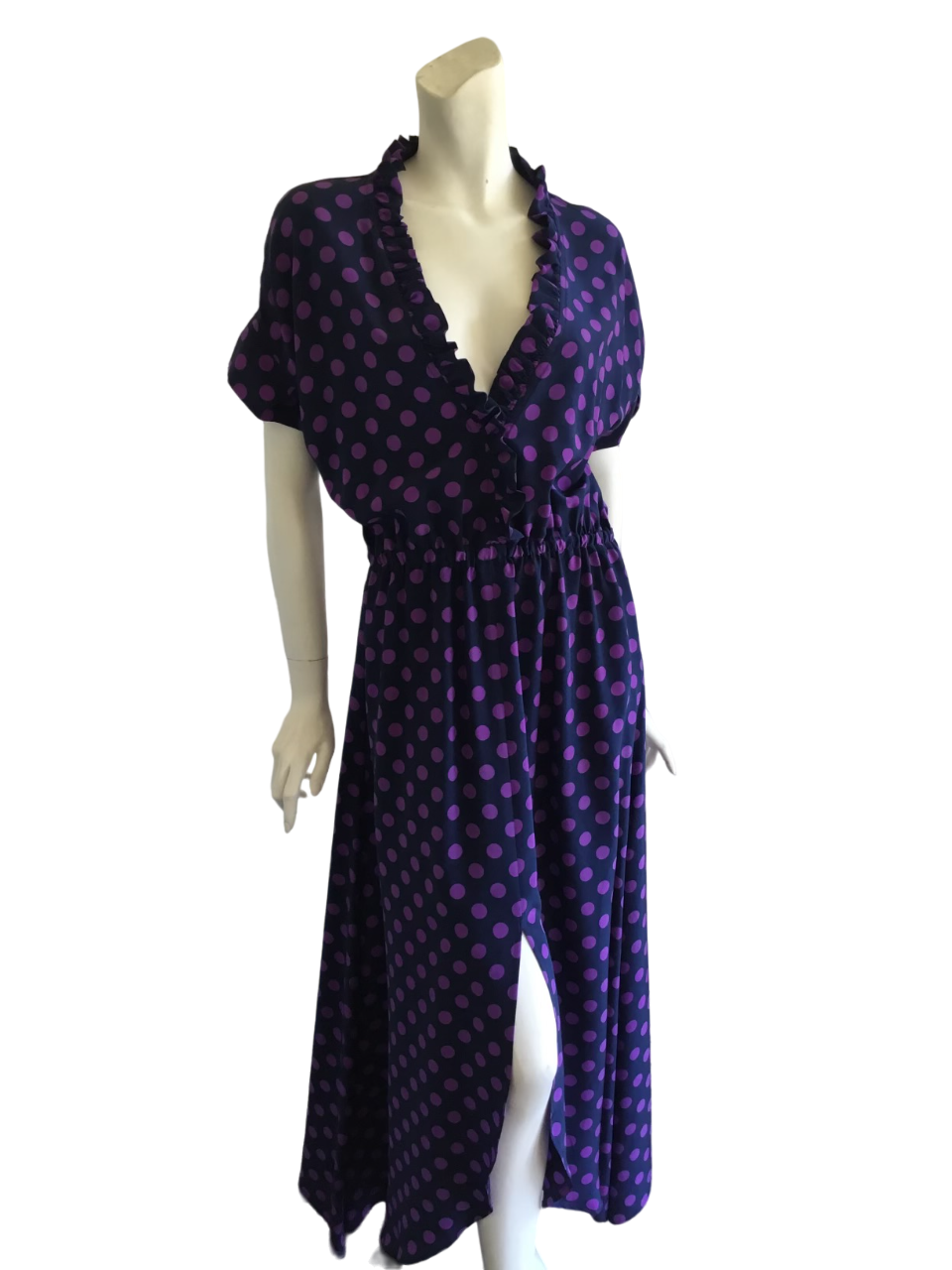 Purple Polka Dot Silk Viscose Maxi Dress