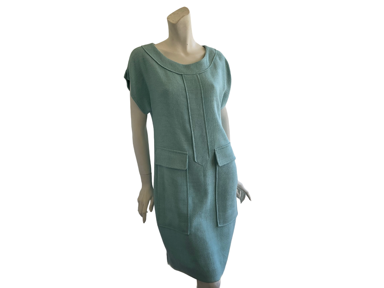 Blue Linen Viscose, Dolman Sleeves, Round Neck, Large Font Pockets