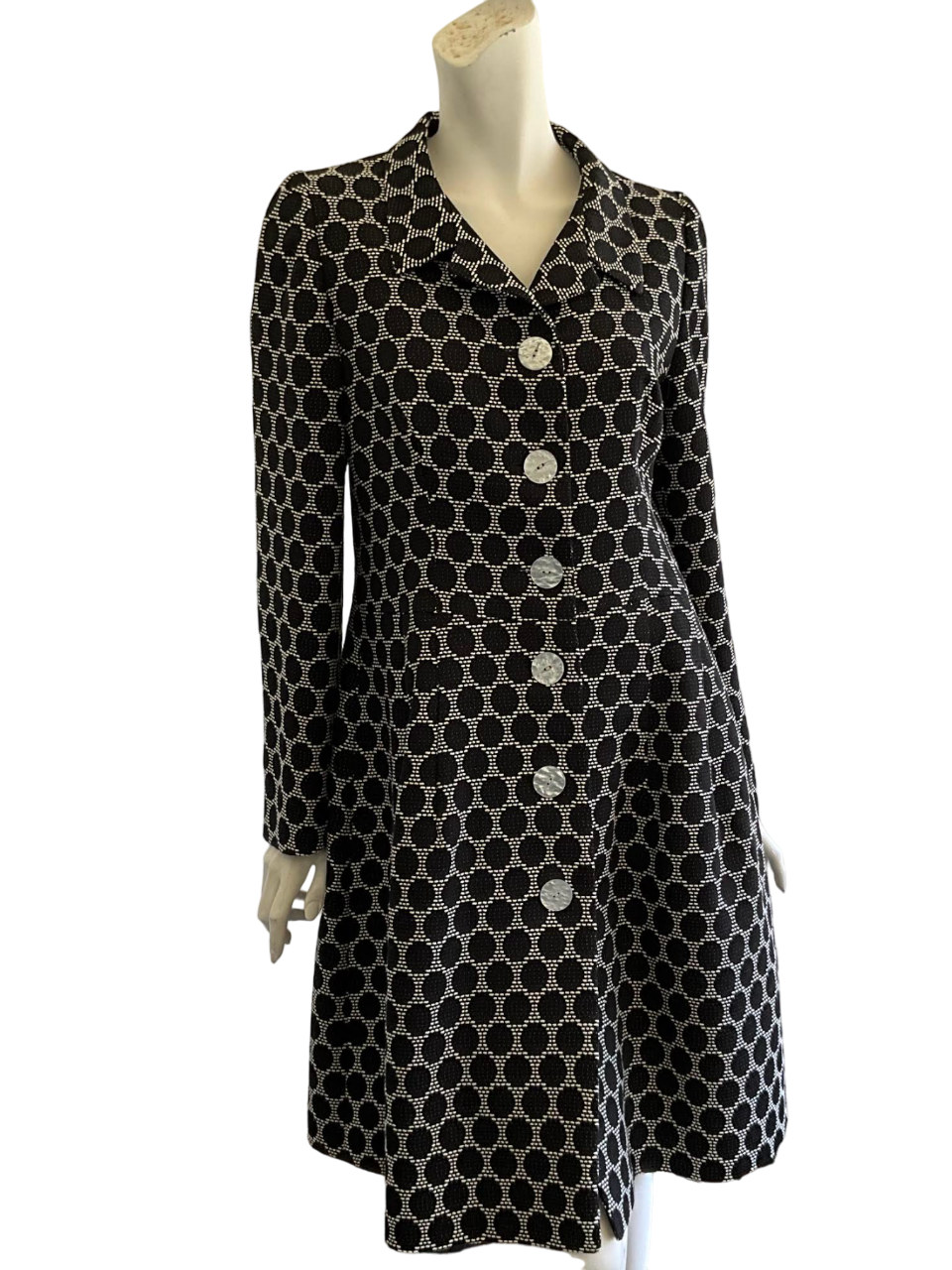 Short Black And Beige Front Button Dress With Side Pockets