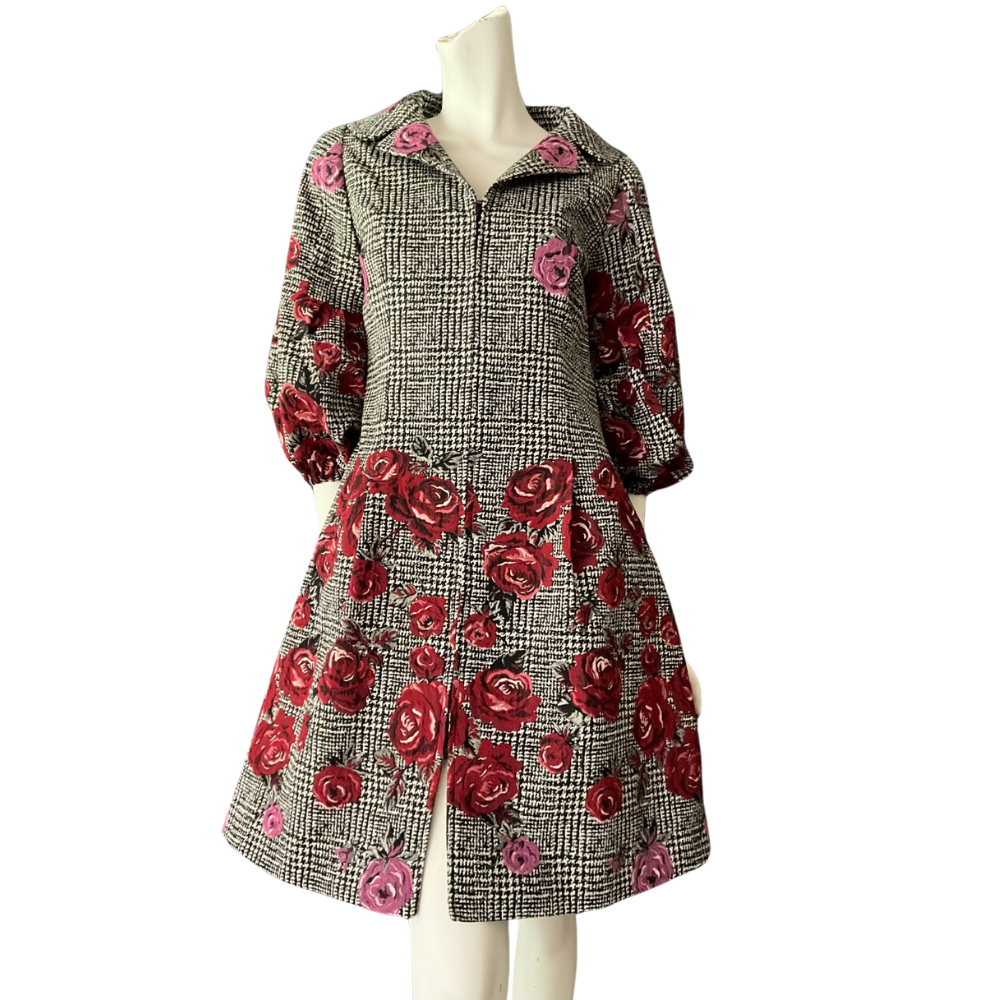 ✨ Exclusive Silk-Wool Checkered Dress with Floral Motif – Only 4 Worldwide