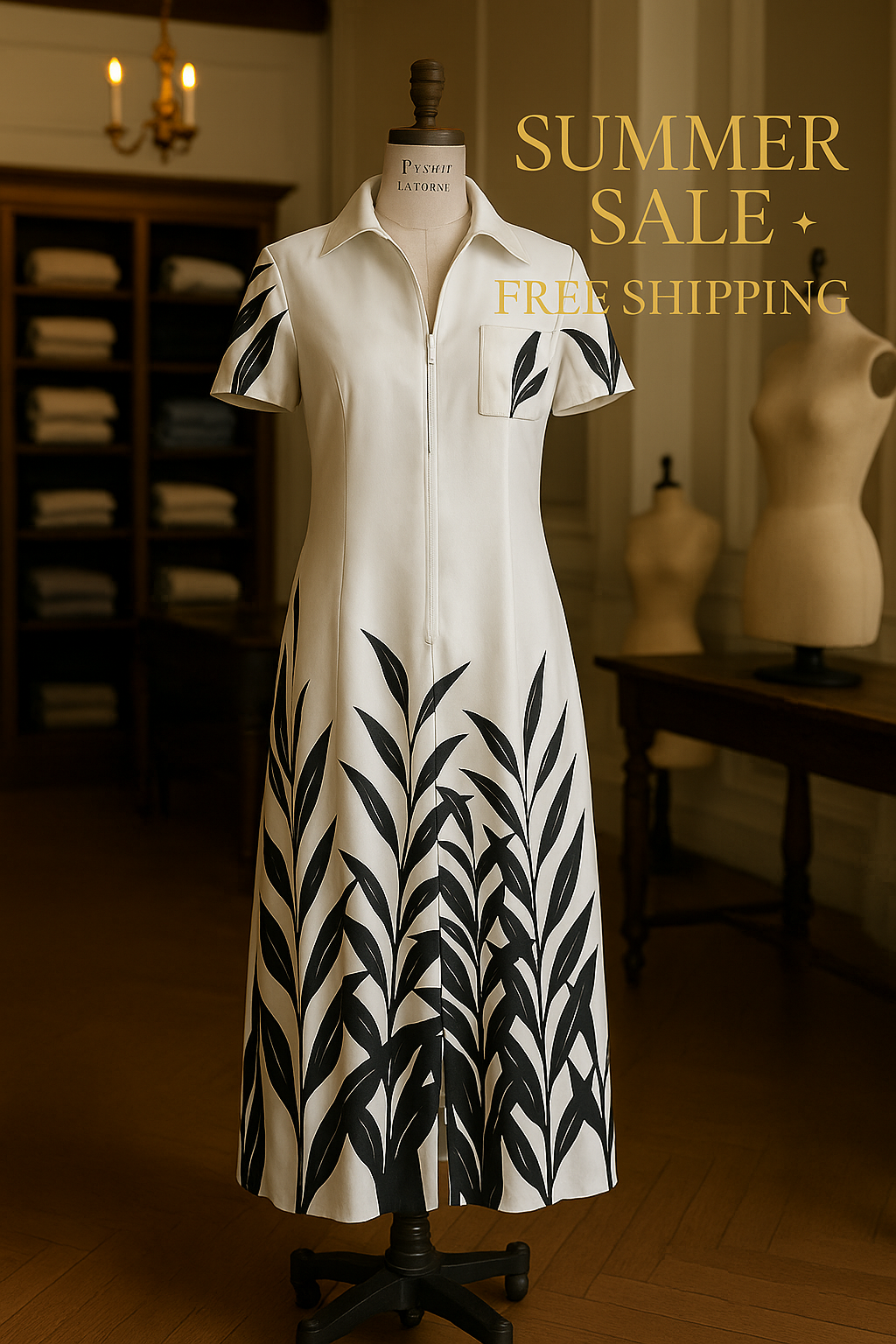 Mikado Silk Shirt-Monochrome Meadow Dress Limited Edition of 4